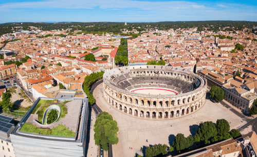 Nimes Arena aerial view, France